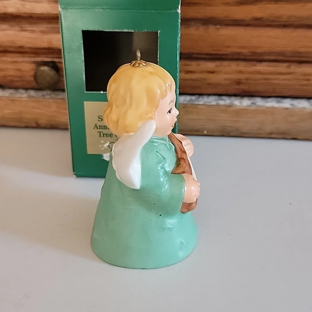 Vintage Goebel Porcelain Christmas Tree Ornament 1977 Angel With Bell
